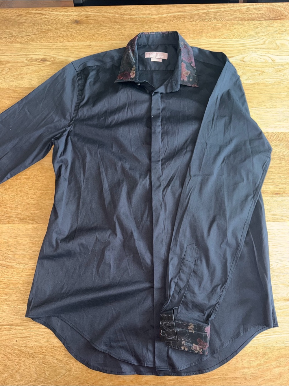 Zara Black Dress Shirt with Floral Collar and Cuffs
